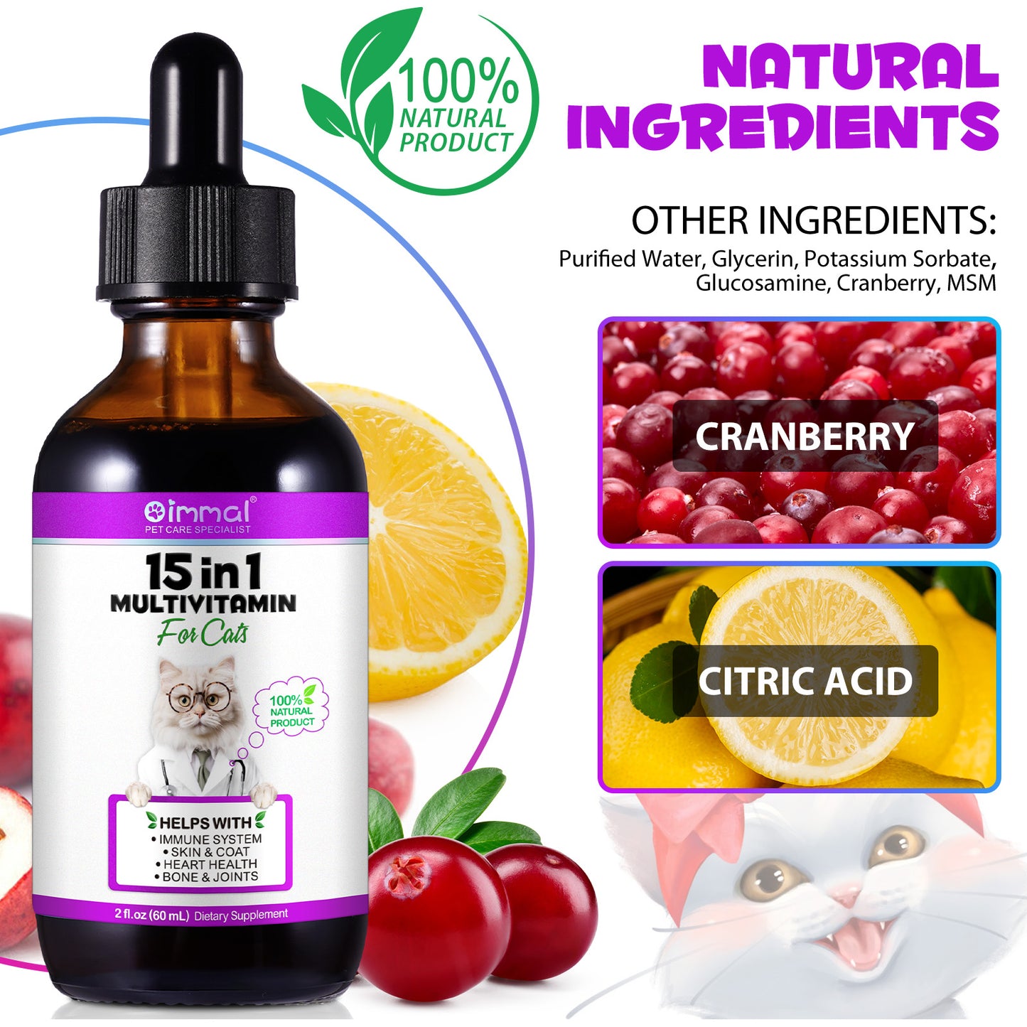 15-in-1 Cat Multivitamin Drops – Immune, Skin, Joint & Urinary Support