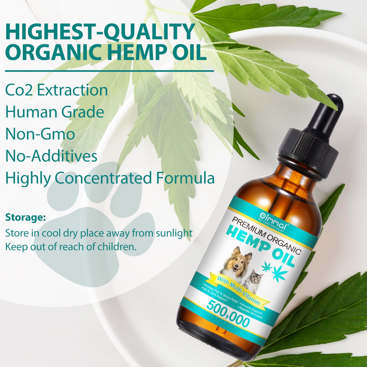 Oimmal Premium Organic Hemp Oil for Dogs & Cats – Natural Anxiety, Pain & Joint Relief with Multivitamins (2 fl oz / 60 mL)