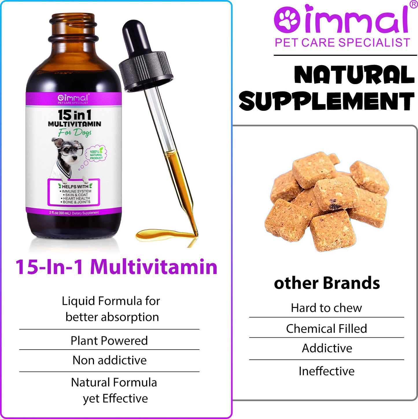 Oimmal 15-in-1 Liquid Multivitamin for Dogs – Immune, Joint, Skin & Heart Support (2 fl oz / 60 mL)