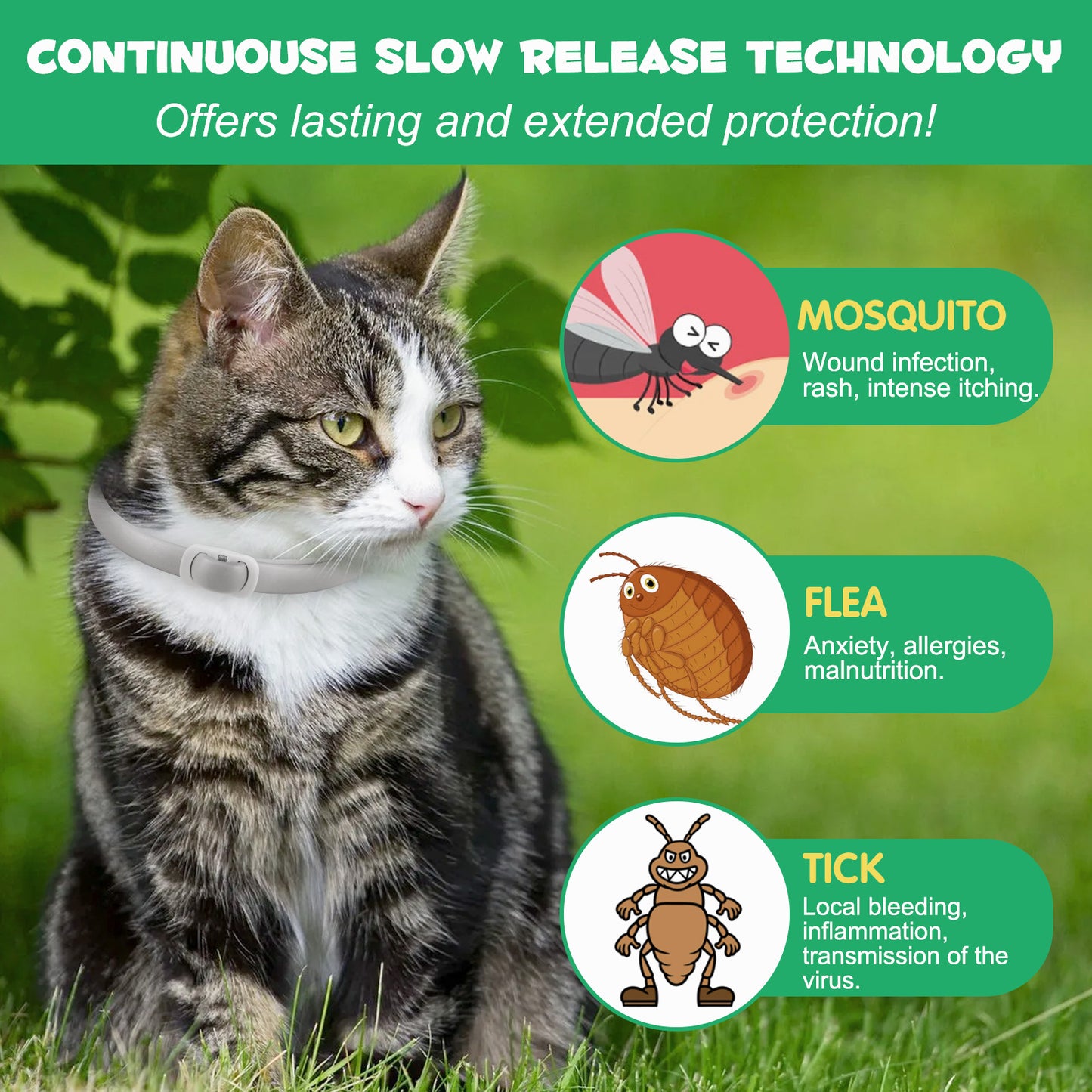 Flea & Tick Collar for Cats – Long-Lasting Protection, Adjustable & Waterproof