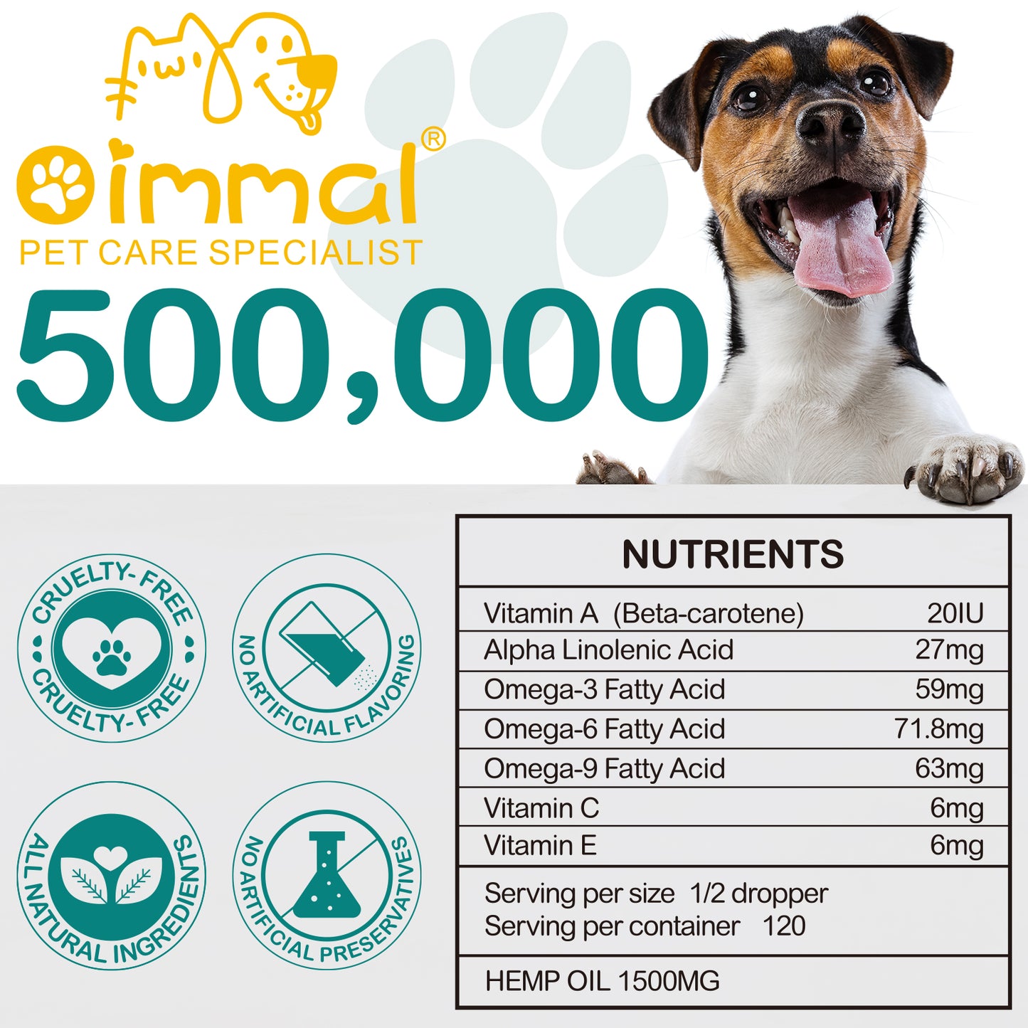 Oimmal Premium Organic Hemp Oil for Dogs & Cats – Natural Anxiety, Pain & Joint Relief with Multivitamins (2 fl oz / 60 mL)