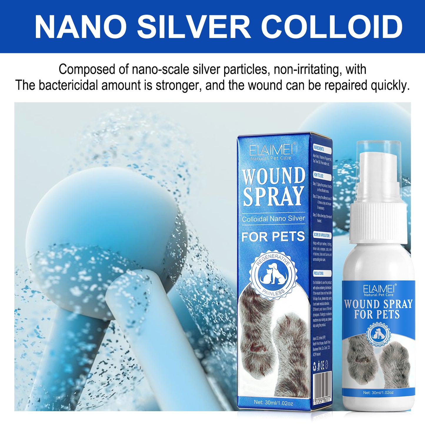 Elaimei Pet Wound Spray – Fast Healing & Pain Relief for Dogs and Cats (30ml)