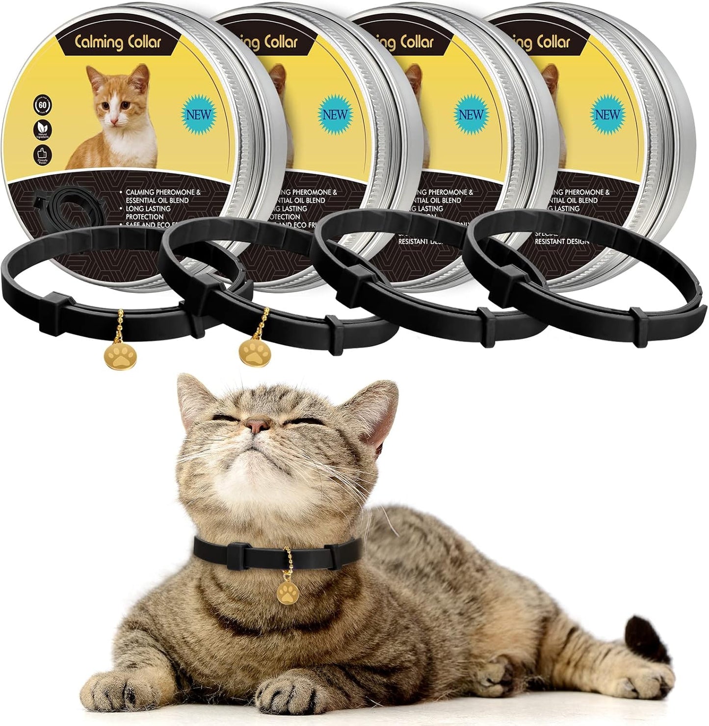 4 Pcs Cat Calming Collar Adjustable Lavender Scent Relaxing Cat Collar with 2 Pendant