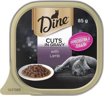 DINE Classic Collection Adult Wet Cat Food Cuts in Gravy With Lamb 85g Tray, 14 Pack