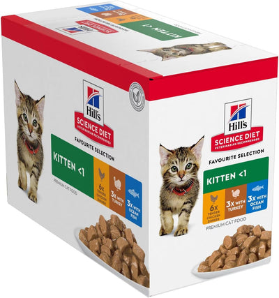 Hill’s Science Diet Kitten Variety 12 Pack (6 Chicken, 3 Turkey, 3 Ocean Fish) Cat Food Pouches 12x85g