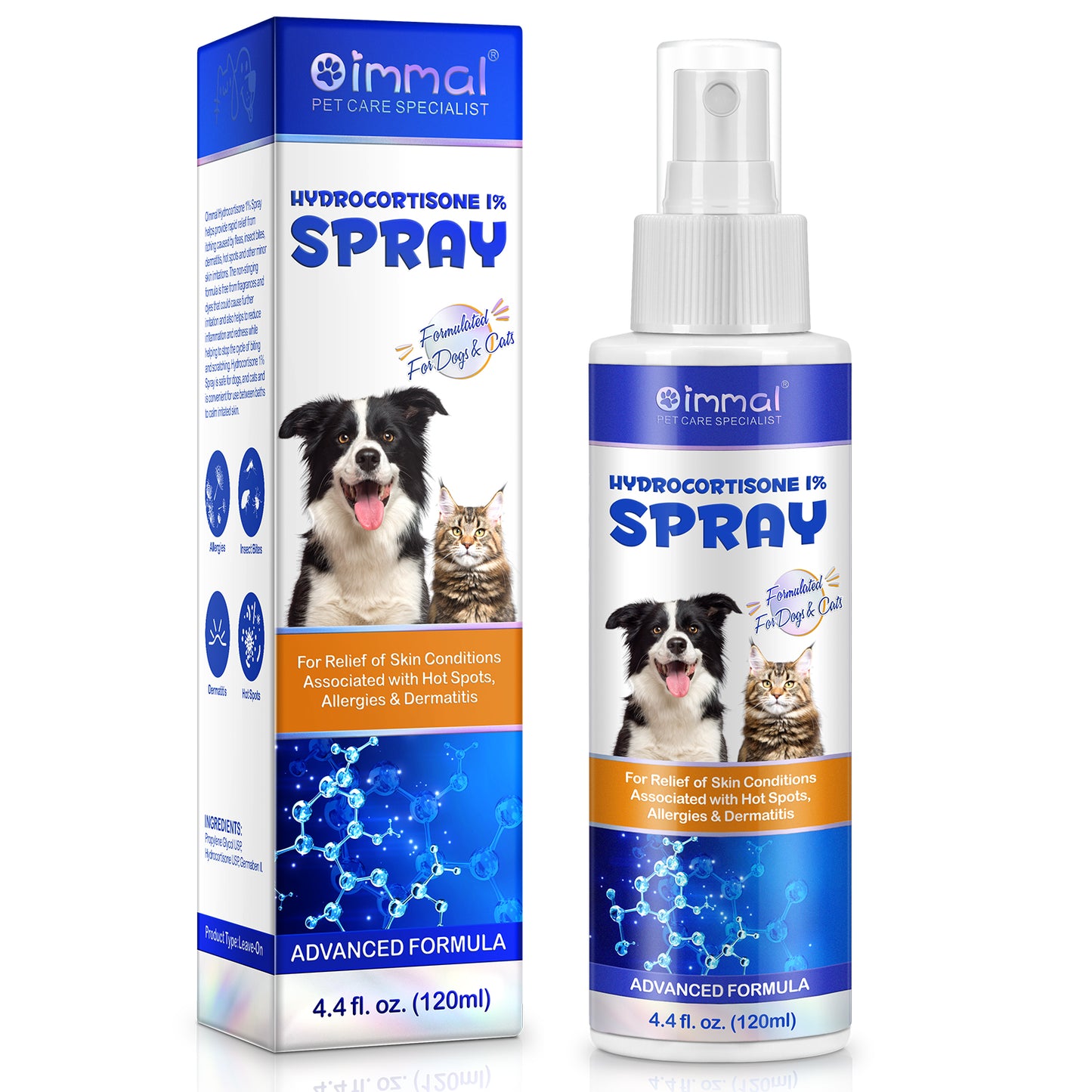 Hydrocortisone 1% Spray for Dogs & Cats – Fast Itch Relief for Hot Spots, Dermatitis, Flea Bites, Allergies & Skin Irritations | Advanced Skin Care Formula | 120ml