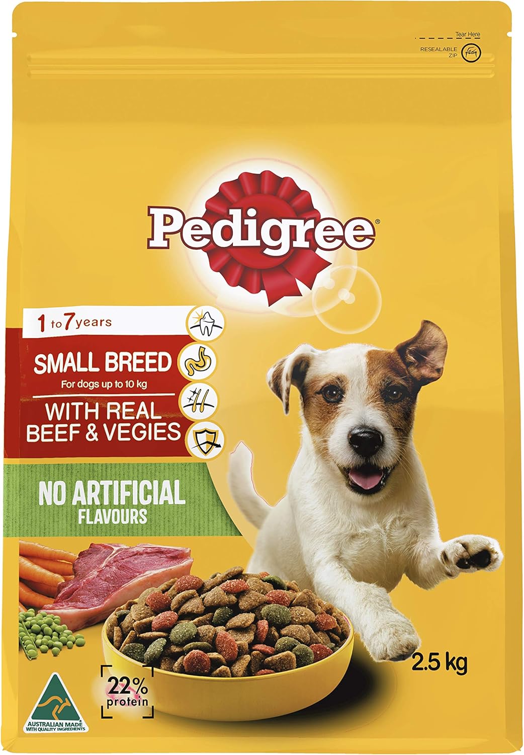PEDIGREE Adult Small Breed Dry Dog Food With Real Beef & Vegies 2.5kg Bag, 4 Pack