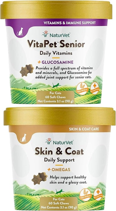 NaturVet – Skin & Coat Plus Omegas for Cats – 60 Soft Chews |  90 g, 60 Count ,Multripack