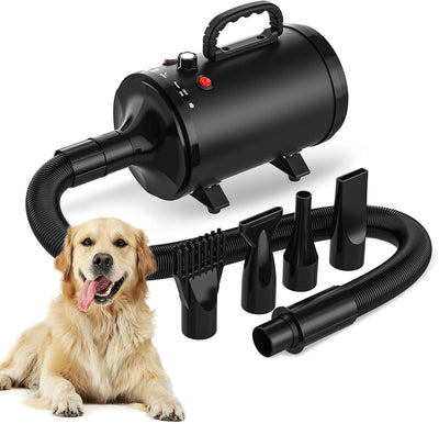 ADVWIN Pet Hair Dryer, High Velocity Dog Dryer with 4 Different Nozzles, Pet Grooming Blow Dryer Heater with Adjustable Speed, Black
