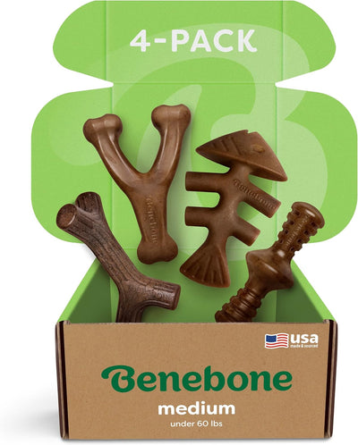 Benebone Medium 4-Pack Dog Chew Toys for Aggressive Chewers, Made in USA, small
