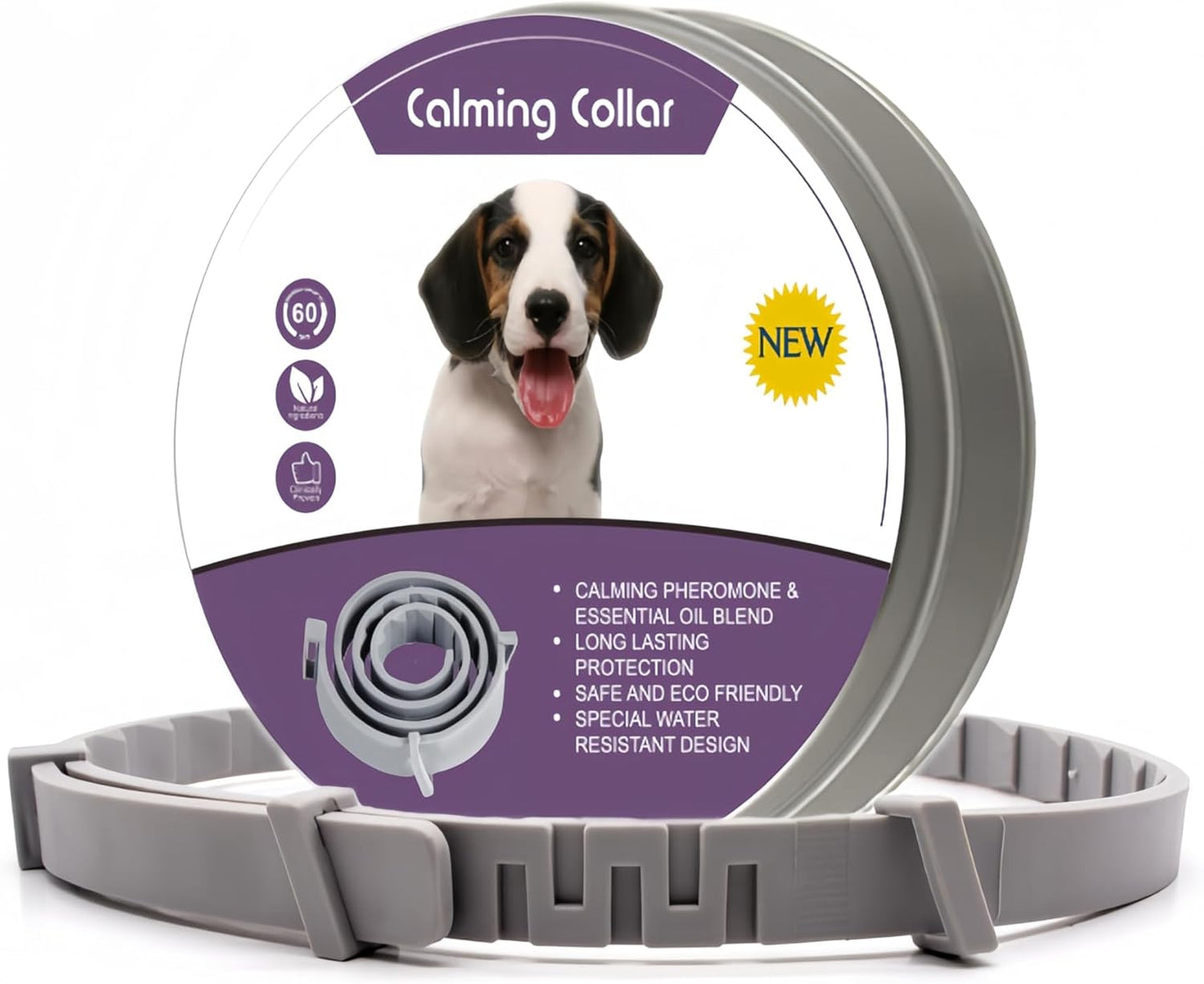 Calming Collar for Dogs, Relieves Anxiety, Adjustable Design, Suitable for All Dogs with Barking, Biting, Scratching, and Insecurity (Gray, 1 Count)