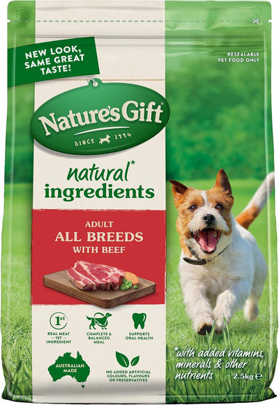 Nature's Gift Adult Dry Dog Food, Beef 2.5kg - 100% Complete & Balanced Nutrition, Supports Digestion, Immunity & Skin Health