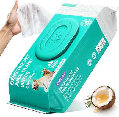 HICC PET Wipes for Dogs & Cats, Vet Recommended Cleansing Deodorizing & Soothing Allergy Infections Anal Gland Wipes with Coconut Oil, Dog Wipes for Cleaning Butt Paw
