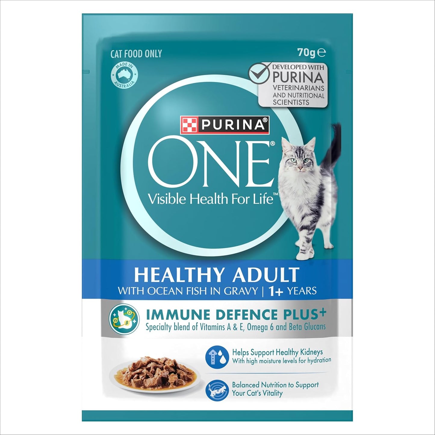 PURINA ONE Adult Wet Cat Food Oceanfish in Gravy Pouch 12x70g