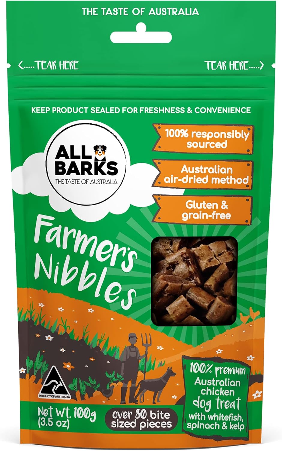 Farmer's Nibbles - 100% Aussie Chicken, Whitefish, Spinach & Kelp- 100g