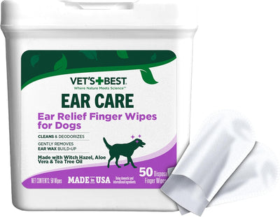 Vet's Best Ear Cleaner Finger Wipes for Dogs – Disposable Deodorizing Pads to Soothe Itchy Ears and Remove Odor – 50 Count
