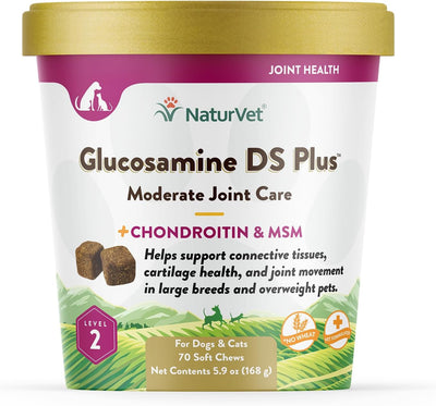 NaturVet Glucosamine DS Plus Level 2 Moderate Joint Care for Dogs and Cats, 70 ct Soft Chews, Made in USA