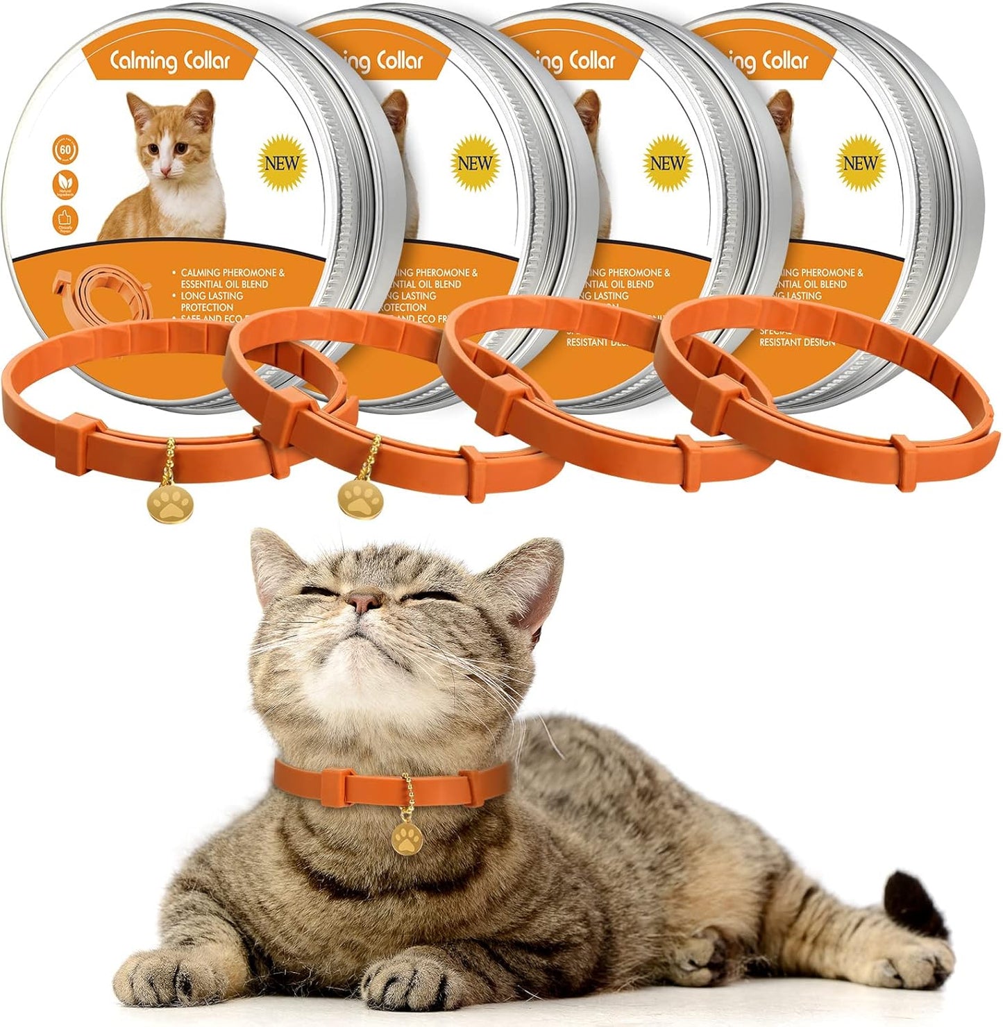 4 Pcs Cat Calming Collar Adjustable Lavender Scent Relaxing Cat Collar with 2 Pendant