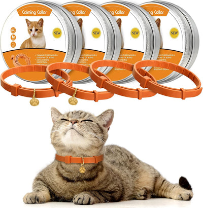 4 Pcs Cat Calming Collar Adjustable Lavender Scent Relaxing Cat Collar with 2 Pendant