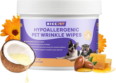 HICC PET Wrinkle Wipes for Dogs, Vet-Recommended Tear Stain Remover & Wrinkle Cleaner(100 Ct)