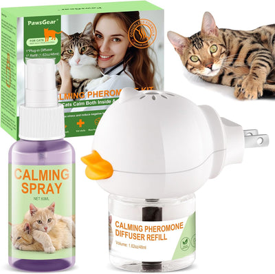 Cat Calming Pheromone Diffuser and Spray,Relieve Anxiety Stress Reduce Fighting and Scratching,Fits All Cats