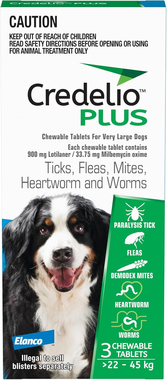 Credelio Plus Ticks, Fleas, Heartworm & Worms for Dogs 22-45kg - 3 Pack