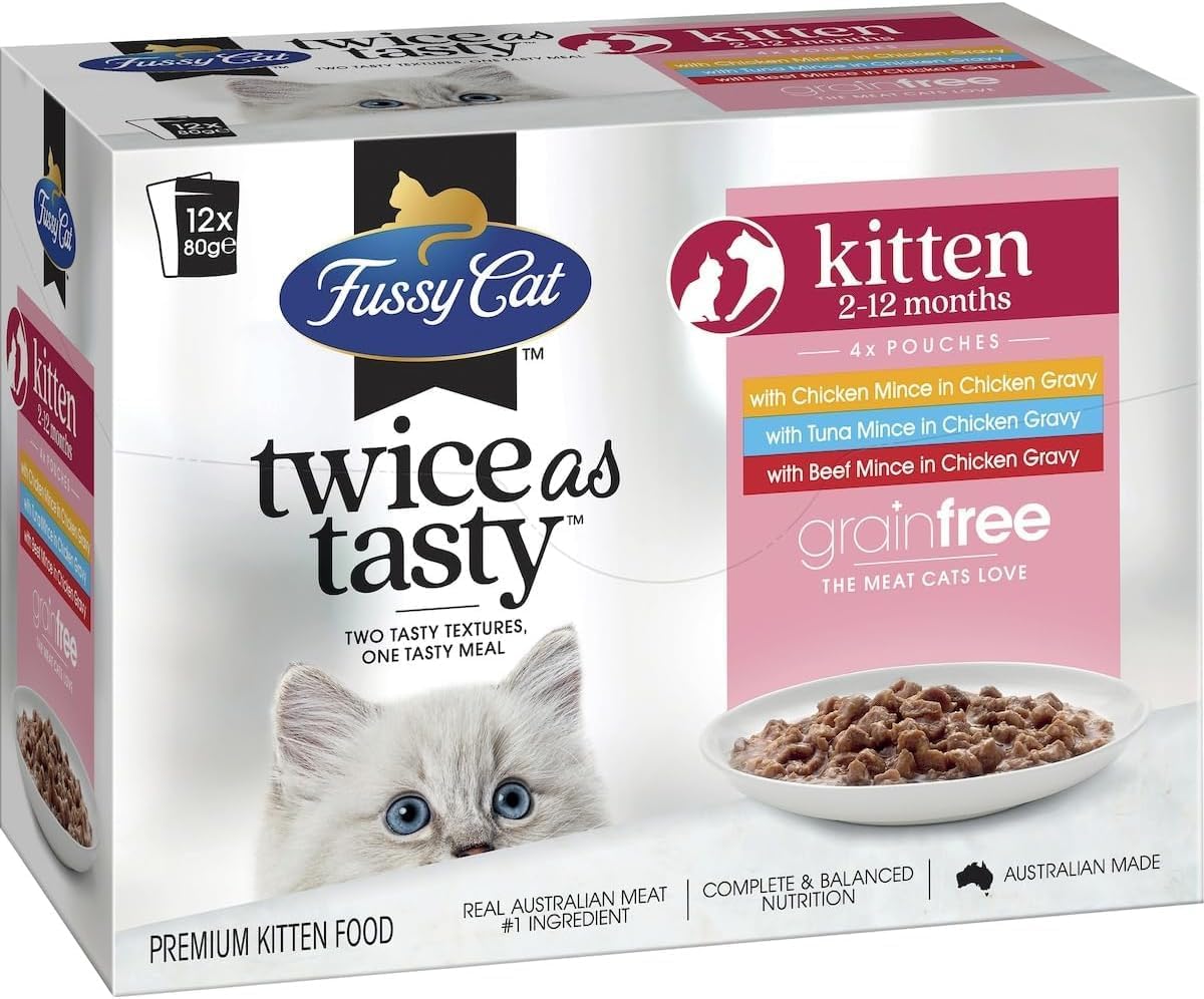 Fussy Cat Grain Free Twice as Tasty Kitten Wet Food, Kitten Mince 12x80g