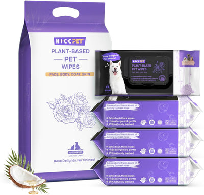 HICC PET Cleaning Deodorizing Wipes for Dogs & Cats, (400 Counts (Thicken), Rose)
