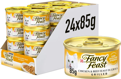 Fancy Feast Grilled Adult Wet Cat Food Grilled Chicken & Beef Feast in Gravy 24x85g