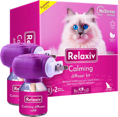 Beloved Pets Cat Calming Diffuser & Pet Anti Anxiety Products - Feline Calm Pheromones Plug in & Cats Stress Relief (2 Diffusers + 2 Refills))