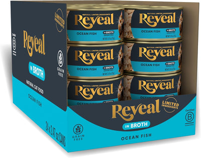 Reveal Natural Wet Cat Food, 24 Count, Grain Free, Limited Ingredient Canned Food for Cats, Ocean Fish in Broth, 70g Tins