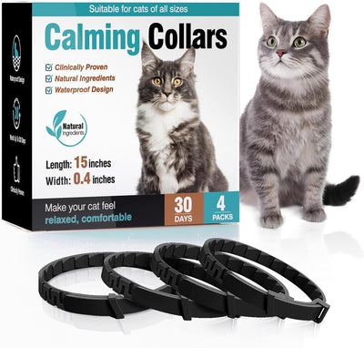 Cat Calming Pheromone Collar, 4 Pack, Black, 15 inches, Universal Fit, Waterproof
