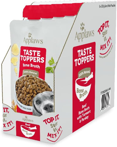 Applaws Taste Toppers 100% Natural Wet Dog Food Beef Bone Broth with Turmeric & Parsley 200g (Pack of 6), Limited Ingredients Pet Food