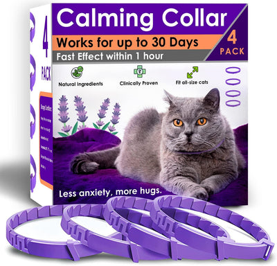 4 Pack Calming Collar for Cats – Pheromone Cat Calming Collar Cat Anxiety Relief and Stress – Adjustable Water Resistant Breakaway Calming Collars Natural Ingredients Pheromones Rapid Effect