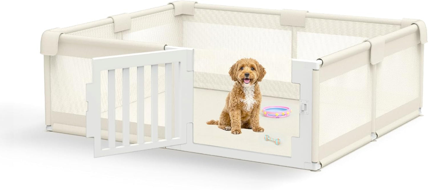 FXW Dog Playpen with Door, 71x59x24 Inch Spacious Safe Play Area