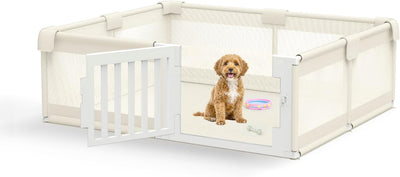 FXW Dog Playpen with Door, 71x59x24 Inch Spacious Safe Play Area