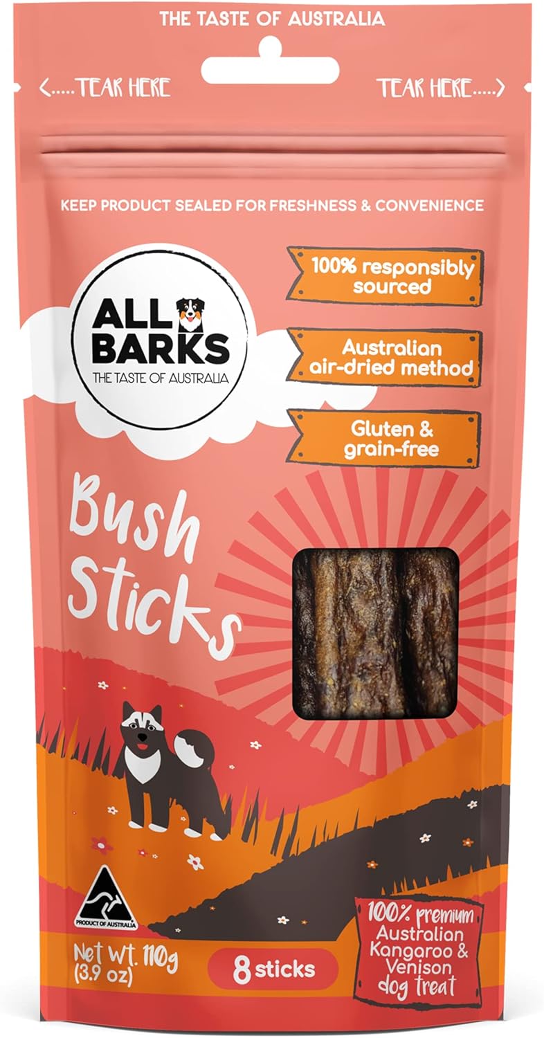 Bush Sticks - 100% Aussie Venison & Kangaroo - Natural, Grain-Free - 8 Sticks per Bag