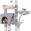 Heybly Cat Tree with Toy, Cat Tower condo for Indoor Cats, Cat House with Padded Plush Perch, Cozy Hammock and Sisal Scratching Posts, Light Gray HCT004SW