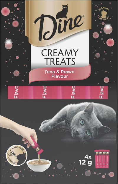 DINE Creamy Treats Cat Treats Tuna & Prawn Flavour 4 x 12g, 8 Pack (32 Sachets)