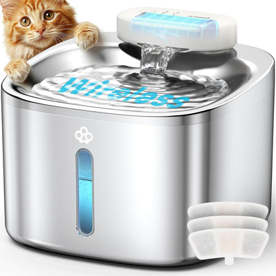 oneisall Wireless Cat Water Fountain, 3.5L/118oz Battery Operated with Motion Sensor