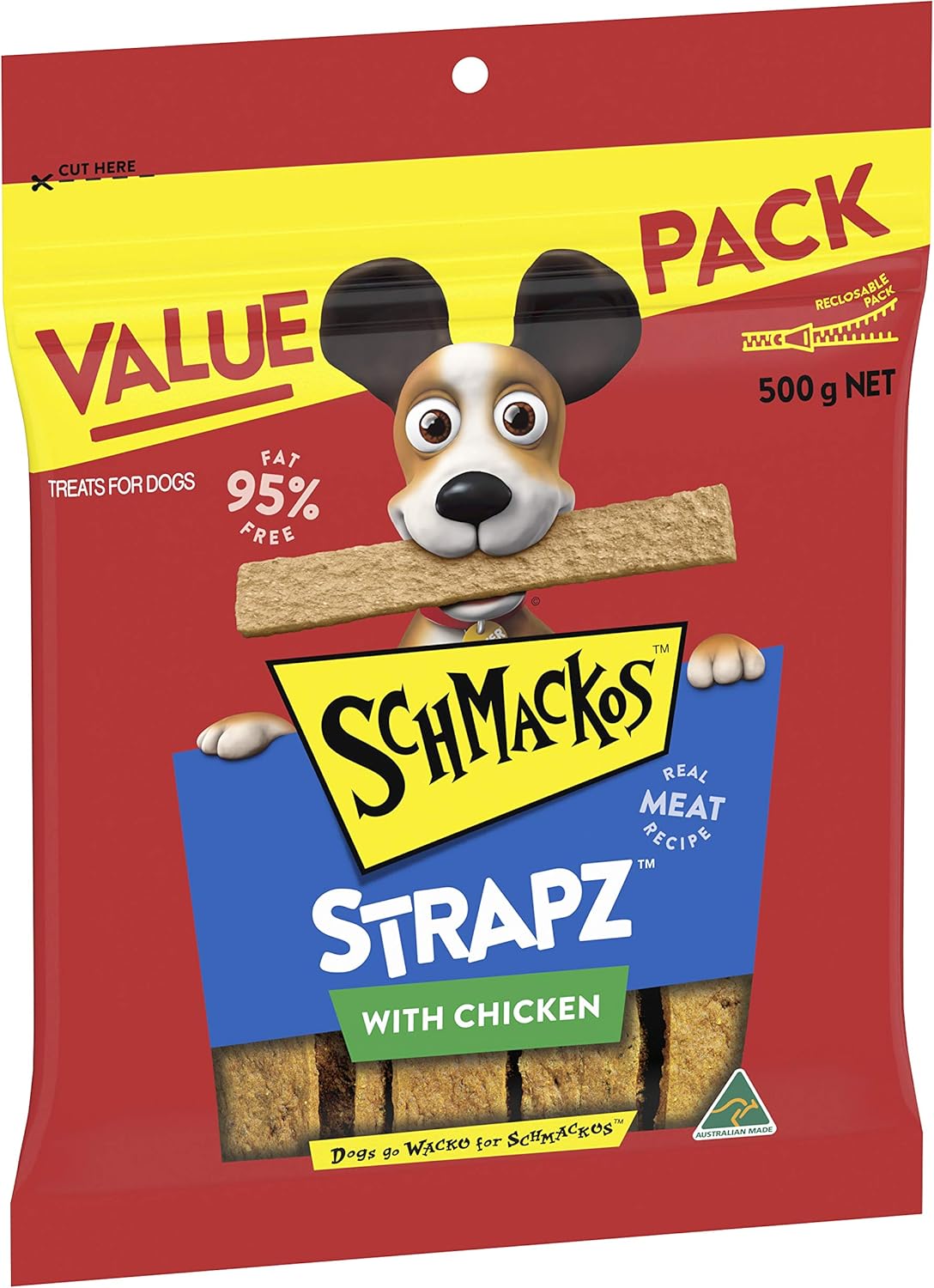 SCHMACKOS Strapz Dog Treats With Chicken 500g, 4 Pack