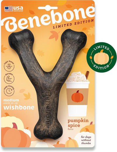 Benebone Pumpkin Spice Wishbone – Limited Edition Flavor, Durable Dog Chew Toy for Aggressive Chewers, Made in USA, Medium