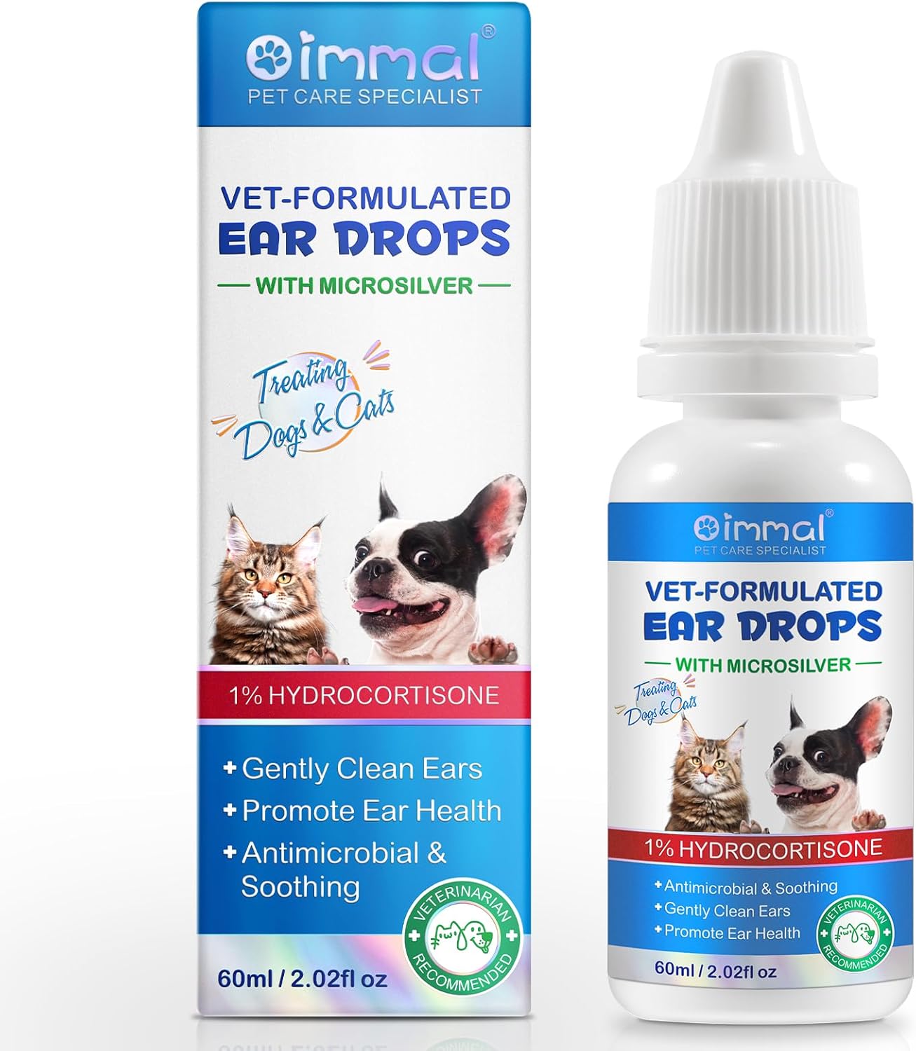 Cat & Dog Ear Infection Treatment Drops - with 1% Hydrocortisone, Itch Relief & Wax Buildup, 60ml