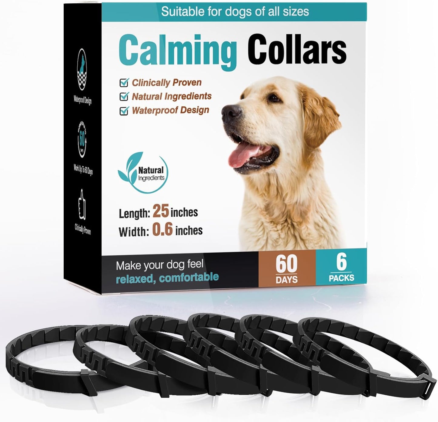 Calming Collar for Dogs 6 Packs Dog Calming Pheromones Collar Separation Anxiety and Stress Relief Anti Anxiety 60 Days Calm Pheromone Collars for Small Medium Large Dogs 25 Inch Adjustable Waterproof