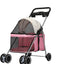 PaWz 4 Wheels Foldable Pet Stroller Dog Cat Travel Carrier Large Pink