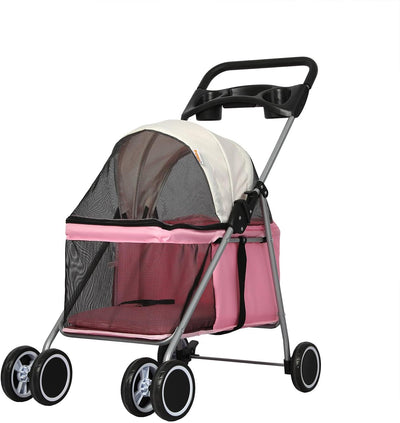 PaWz 4 Wheels Foldable Pet Stroller Dog Cat Travel Carrier Large Pink