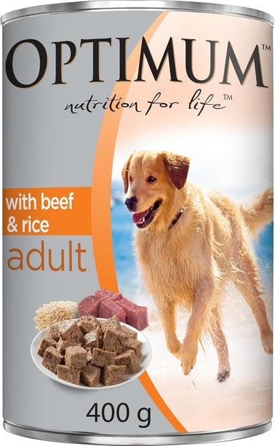 OPTIMUM DOG Beef and Rice Wet Dog Food, Adult, 400g Can (Pack of 24)