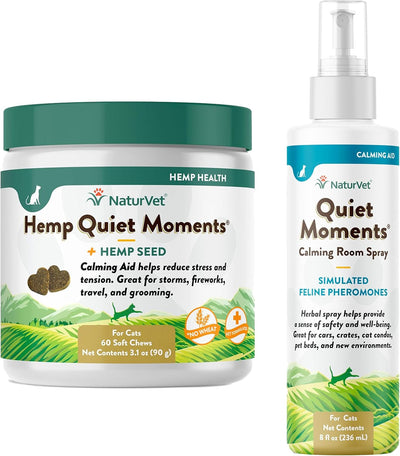 NaturVet Hemp Quiet Moments Plus Hemp Seed for Cats, 60 ct Soft Chews, Made in USA