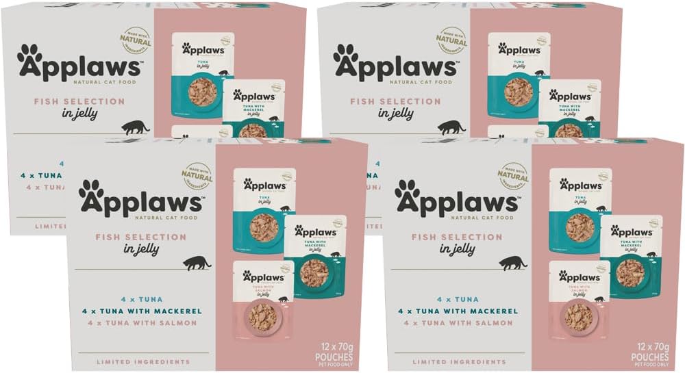 Applaws 100% Natural Wet Cat Food Mixed Variety Fish Selection in Jelly Pouch 70g (Pack of 48), Limited Ingredients Pet Food