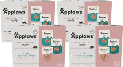 Applaws 100% Natural Wet Cat Food Mixed Variety Fish Selection in Jelly Pouch 70g (Pack of 48), Limited Ingredients Pet Food